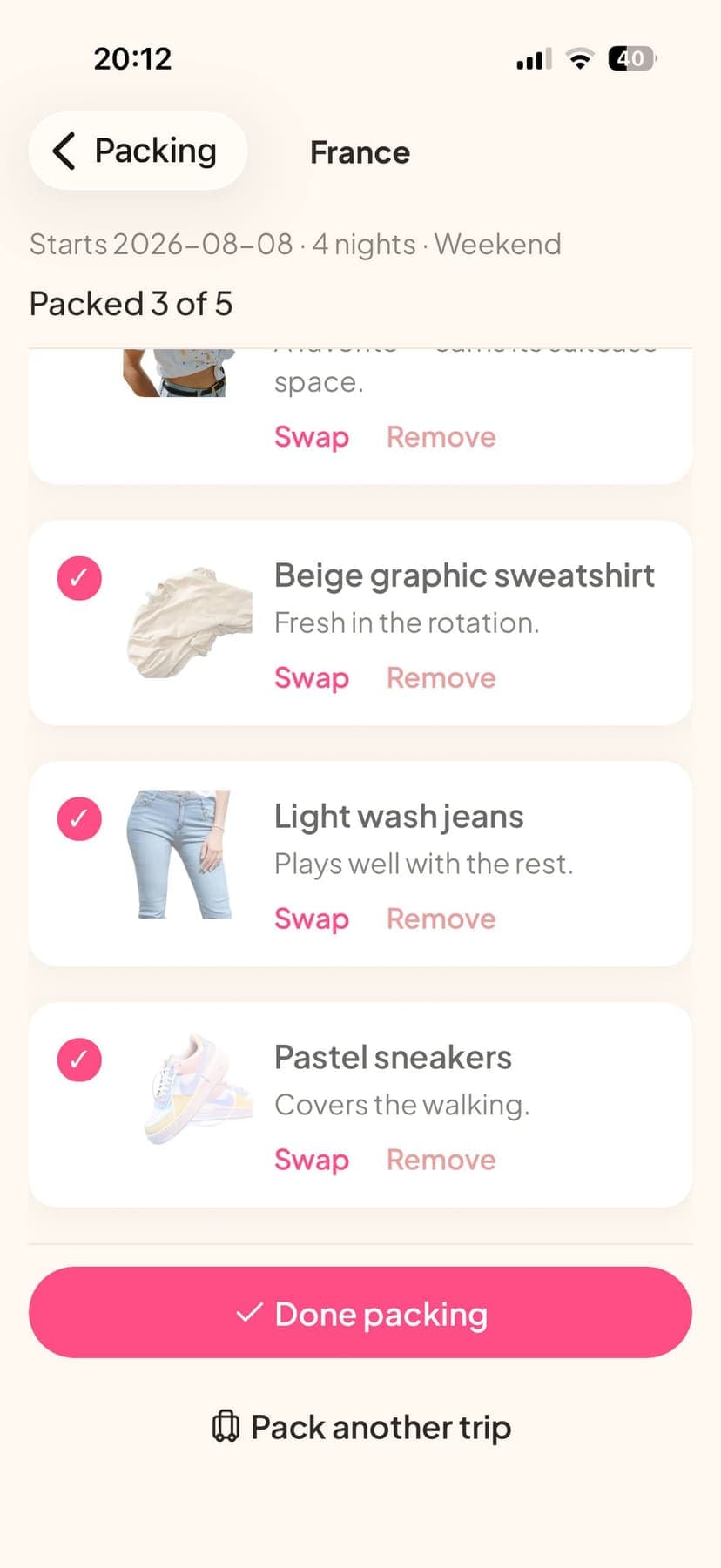 Packing a four-night trip capsule