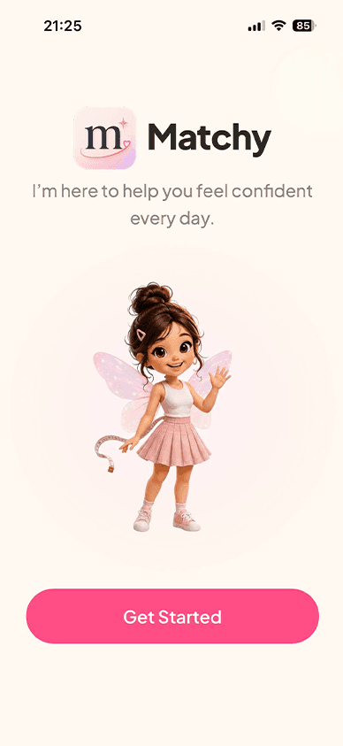 Matchy welcome screen with Get Started